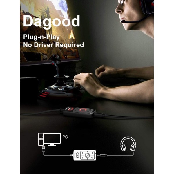 Dagood Sound Card for 3.5mm Gaming Headsets Earphones No Drivers Needed